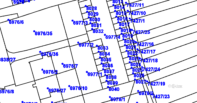 Parcela st. 8034 v KÚ Židenice, Katastrální mapa