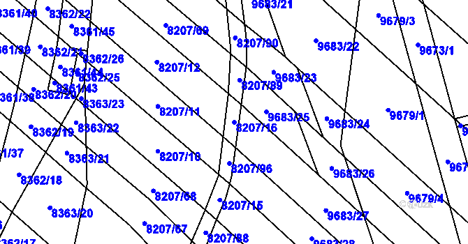 Parcela st. 8207/16 v KÚ Židenice, Katastrální mapa