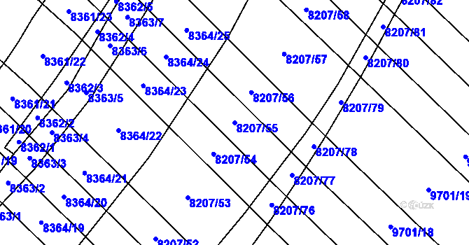 Parcela st. 8207/55 v KÚ Židenice, Katastrální mapa
