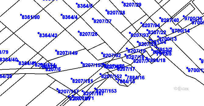Parcela st. 8207/92 v KÚ Židenice, Katastrální mapa