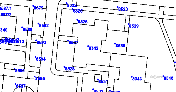 Parcela st. 8342 v KÚ Židenice, Katastrální mapa