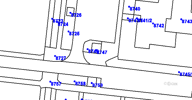Parcela st. 8747 v KÚ Židenice, Katastrální mapa