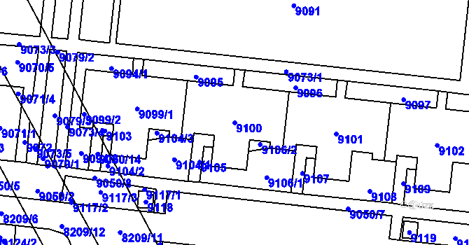 Parcela st. 9100 v KÚ Židenice, Katastrální mapa