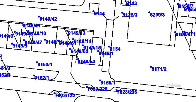 Parcela st. 9149/1 v KÚ Židenice, Katastrální mapa