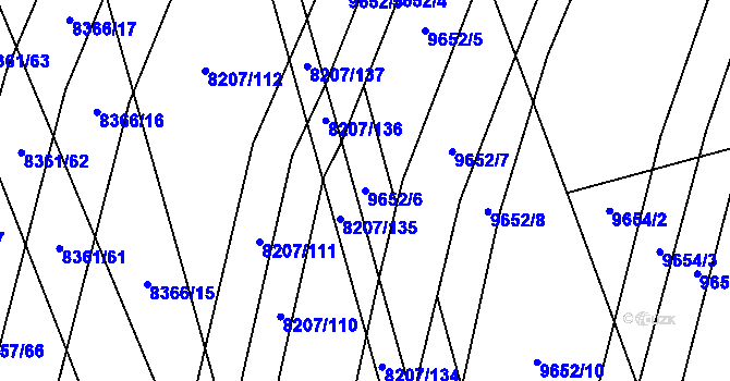 Parcela st. 9652/6 v KÚ Židenice, Katastrální mapa