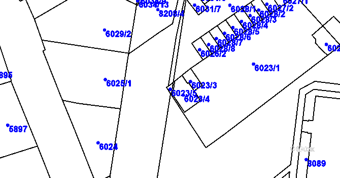 Parcela st. 6023/5 v KÚ Židenice, Katastrální mapa