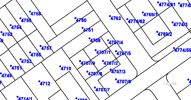 Parcela st. 4707/1 v KÚ Židenice, Katastrální mapa