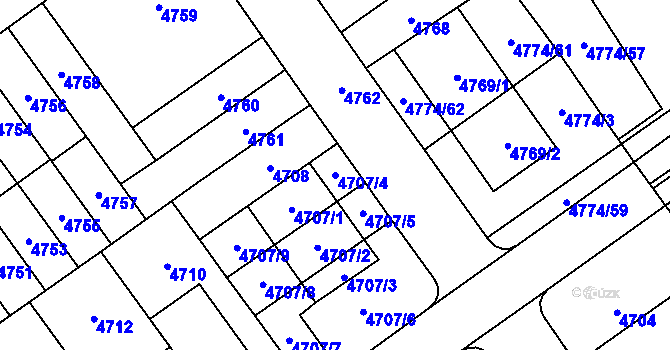Parcela st. 4707/4 v KÚ Židenice, Katastrální mapa