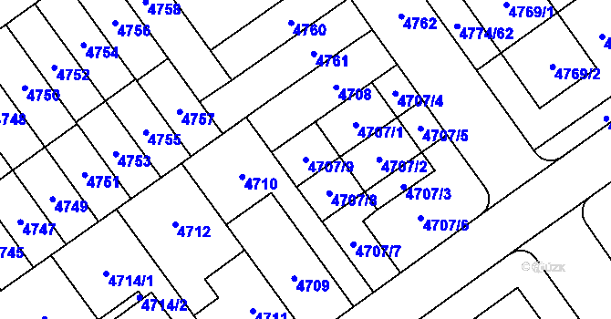Parcela st. 4707/9 v KÚ Židenice, Katastrální mapa
