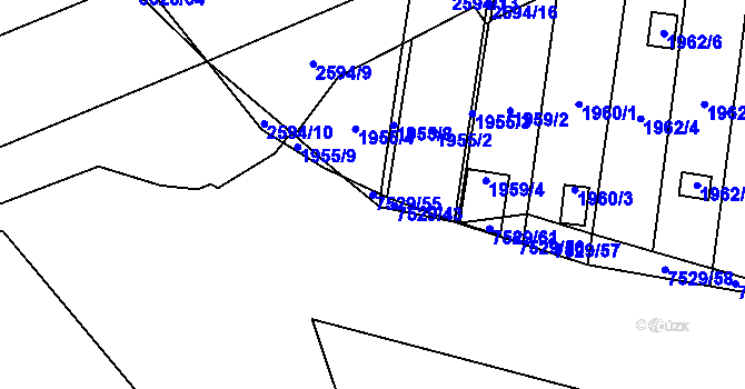 Parcela st. 7529/55 v KÚ Židenice, Katastrální mapa