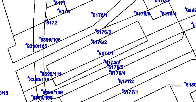 Parcela st. 6174/1 v KÚ Židenice, Katastrální mapa