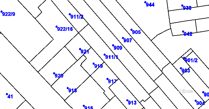 Parcela st. 911/1 v KÚ Židenice, Katastrální mapa