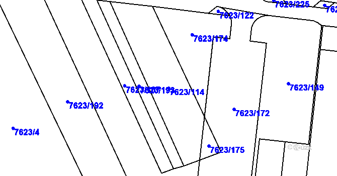 Parcela st. 7623/114 v KÚ Židenice, Katastrální mapa