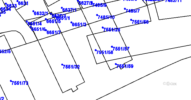 Parcela st. 7551/58 v KÚ Židenice, Katastrální mapa