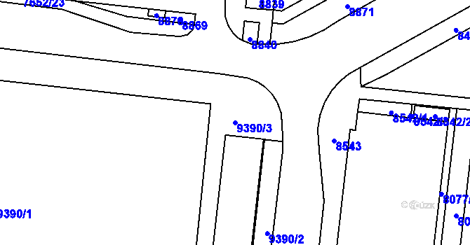 Parcela st. 9390/3 v KÚ Židenice, Katastrální mapa