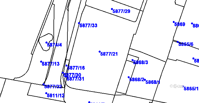 Parcela st. 5877/21 v KÚ Židenice, Katastrální mapa