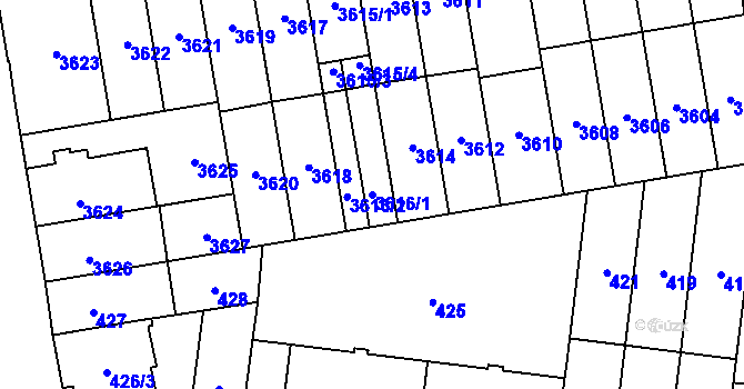 Parcela st. 3616/1 v KÚ Židenice, Katastrální mapa