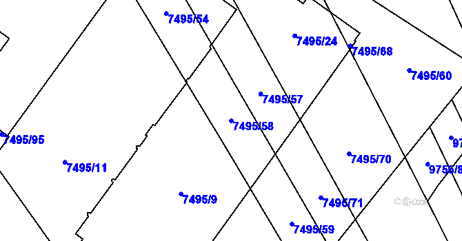 Parcela st. 7495/58 v KÚ Židenice, Katastrální mapa