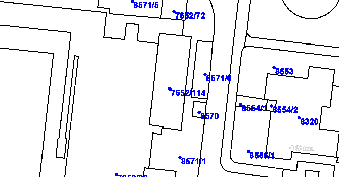 Parcela st. 7652/114 v KÚ Židenice, Katastrální mapa