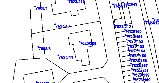 Parcela st. 7623/209 v KÚ Židenice, Katastrální mapa