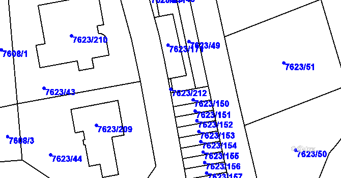 Parcela st. 7623/212 v KÚ Židenice, Katastrální mapa