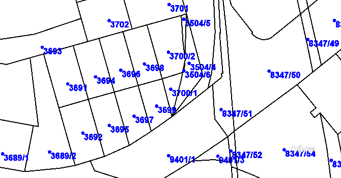 Parcela st. 3700/1 v KÚ Židenice, Katastrální mapa