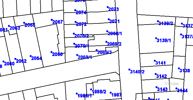 Parcela st. 2069/3 v KÚ Židenice, Katastrální mapa
