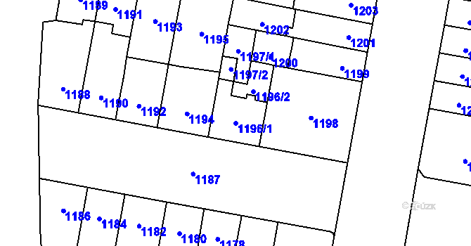 Parcela st. 1196/1 v KÚ Židenice, Katastrální mapa