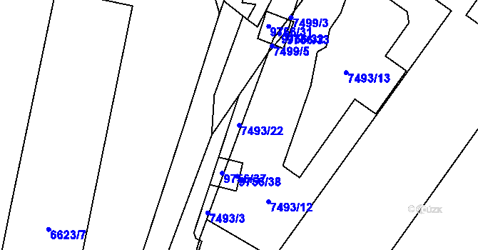 Parcela st. 7493/22 v KÚ Židenice, Katastrální mapa