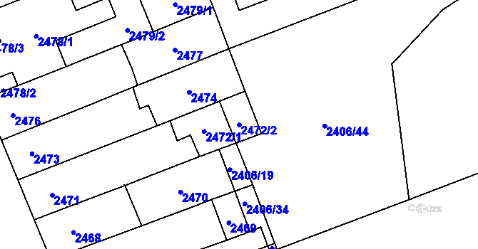 Parcela st. 2472/2 v KÚ Židenice, Katastrální mapa