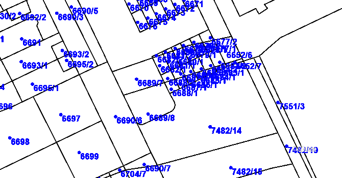 Parcela st. 6688/1 v KÚ Židenice, Katastrální mapa