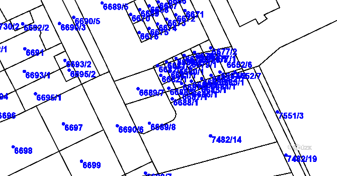 Parcela st. 6688/2 v KÚ Židenice, Katastrální mapa