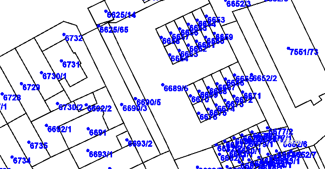 Parcela st. 6689/5 v KÚ Židenice, Katastrální mapa