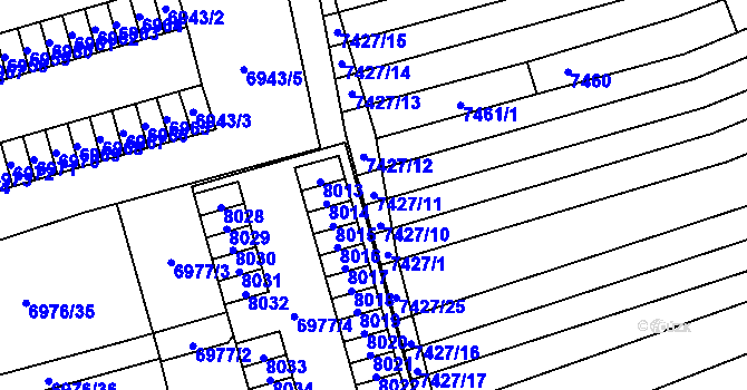 Parcela st. 7427/11 v KÚ Židenice, Katastrální mapa