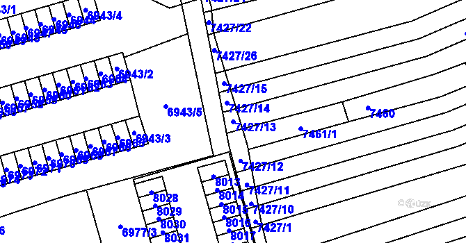 Parcela st. 7427/13 v KÚ Židenice, Katastrální mapa