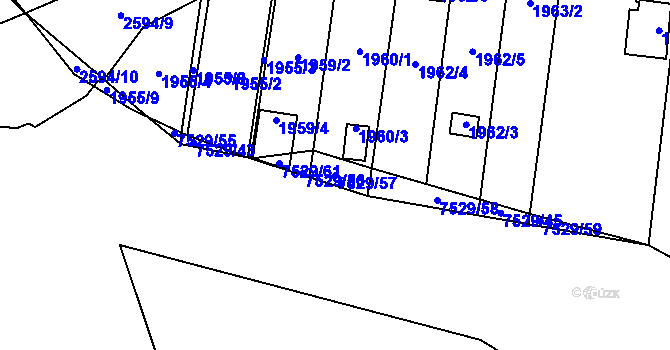 Parcela st. 7529/57 v KÚ Židenice, Katastrální mapa