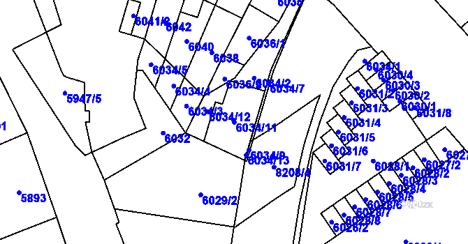 Parcela st. 6034/11 v KÚ Židenice, Katastrální mapa