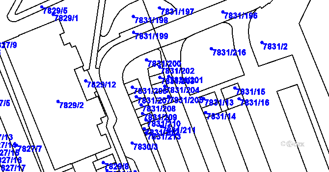 Parcela st. 7831/204 v KÚ Židenice, Katastrální mapa