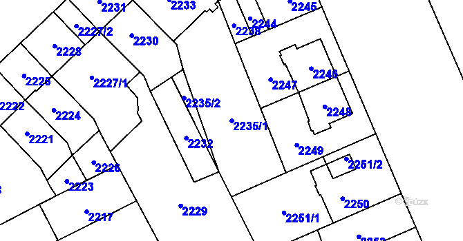 Parcela st. 2235/1 v KÚ Židenice, Katastrální mapa