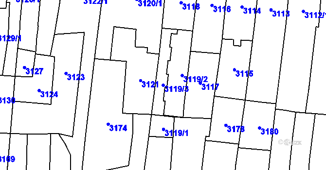 Parcela st. 3119/3 v KÚ Židenice, Katastrální mapa