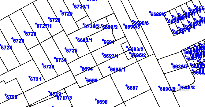 Parcela st. 6693/1 v KÚ Židenice, Katastrální mapa