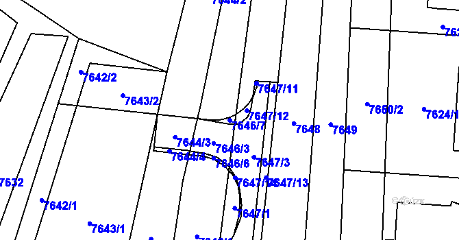 Parcela st. 7646/7 v KÚ Židenice, Katastrální mapa