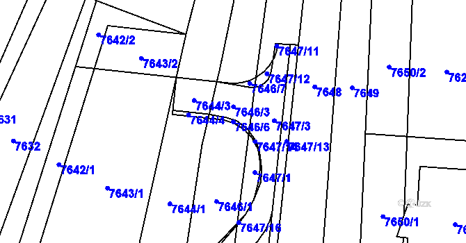 Parcela st. 7646/6 v KÚ Židenice, Katastrální mapa