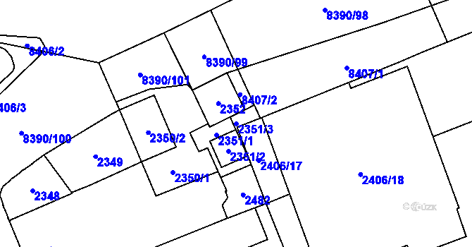 Parcela st. 2351/3 v KÚ Židenice, Katastrální mapa