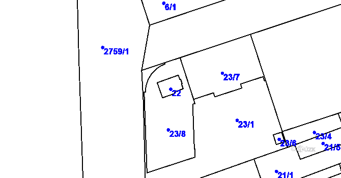 Parcela st. 22 v KÚ Černovice, Katastrální mapa