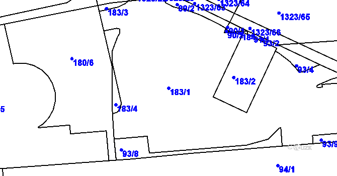 Parcela st. 183/1 v KÚ Černovice, Katastrální mapa