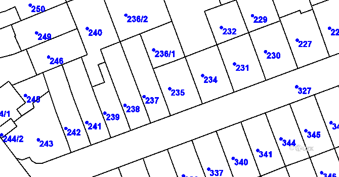 Parcela st. 235 v KÚ Černovice, Katastrální mapa