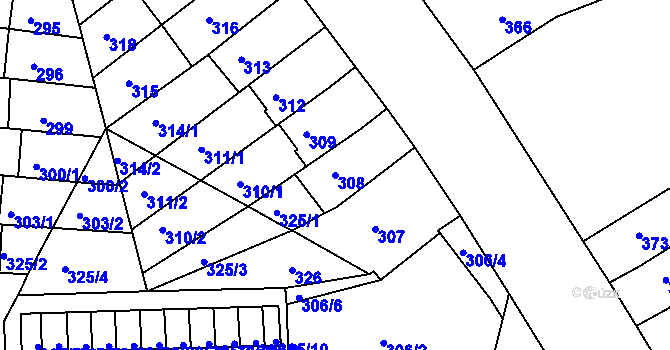 Parcela st. 308 v KÚ Černovice, Katastrální mapa