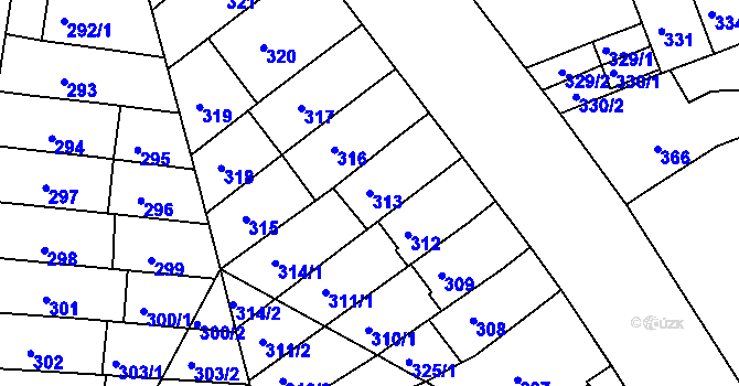 Parcela st. 313 v KÚ Černovice, Katastrální mapa