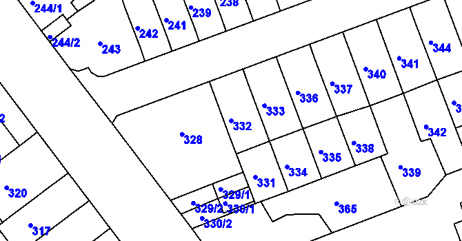 Parcela st. 332 v KÚ Černovice, Katastrální mapa